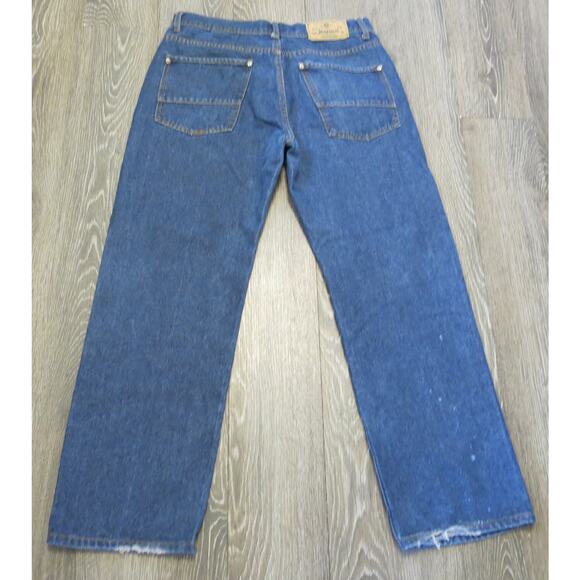 AKADEMIKS JEANIUS Jeans 34x32* Men Distressed Dark Wash Blue  Hip Hop Streetwear - Picture 5 of 16